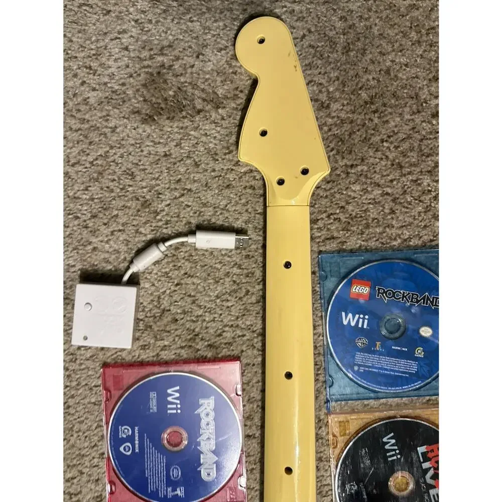 Nintendo Wii Rock Band Guitar w Dongle Strap 2 Games RockBand Lego AC/DC Tested